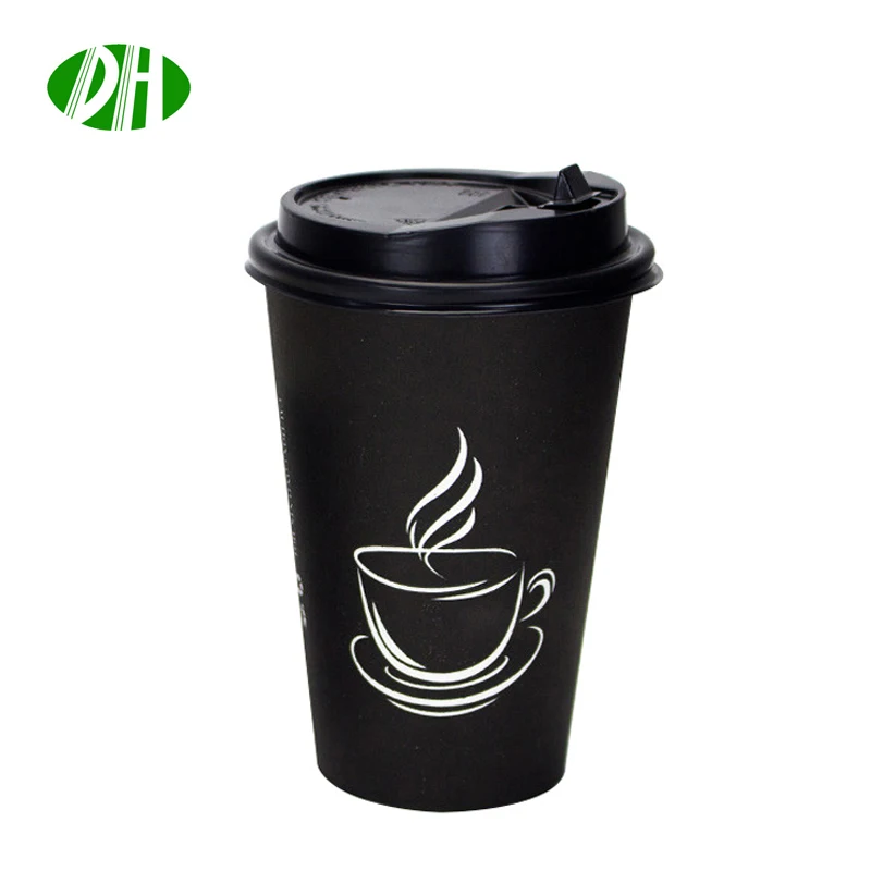 Creative black disposable coffee cup 8oz 12oz 16oz  cold and hot drink beverage paper cups with lid takeaway package