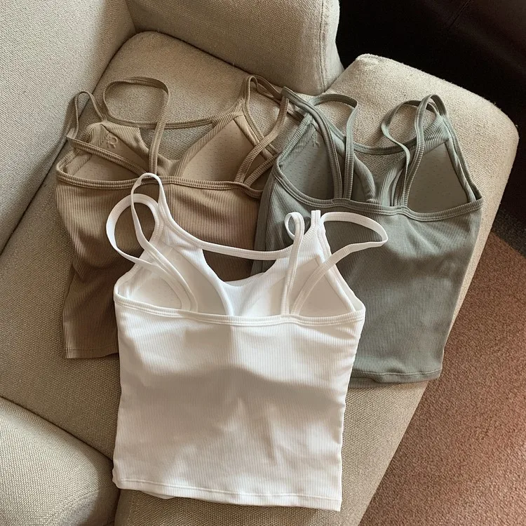 Car sewn sexy pure wind backless halter female with chest pad solid color shoulder strap U-neck vest outside to wear a top