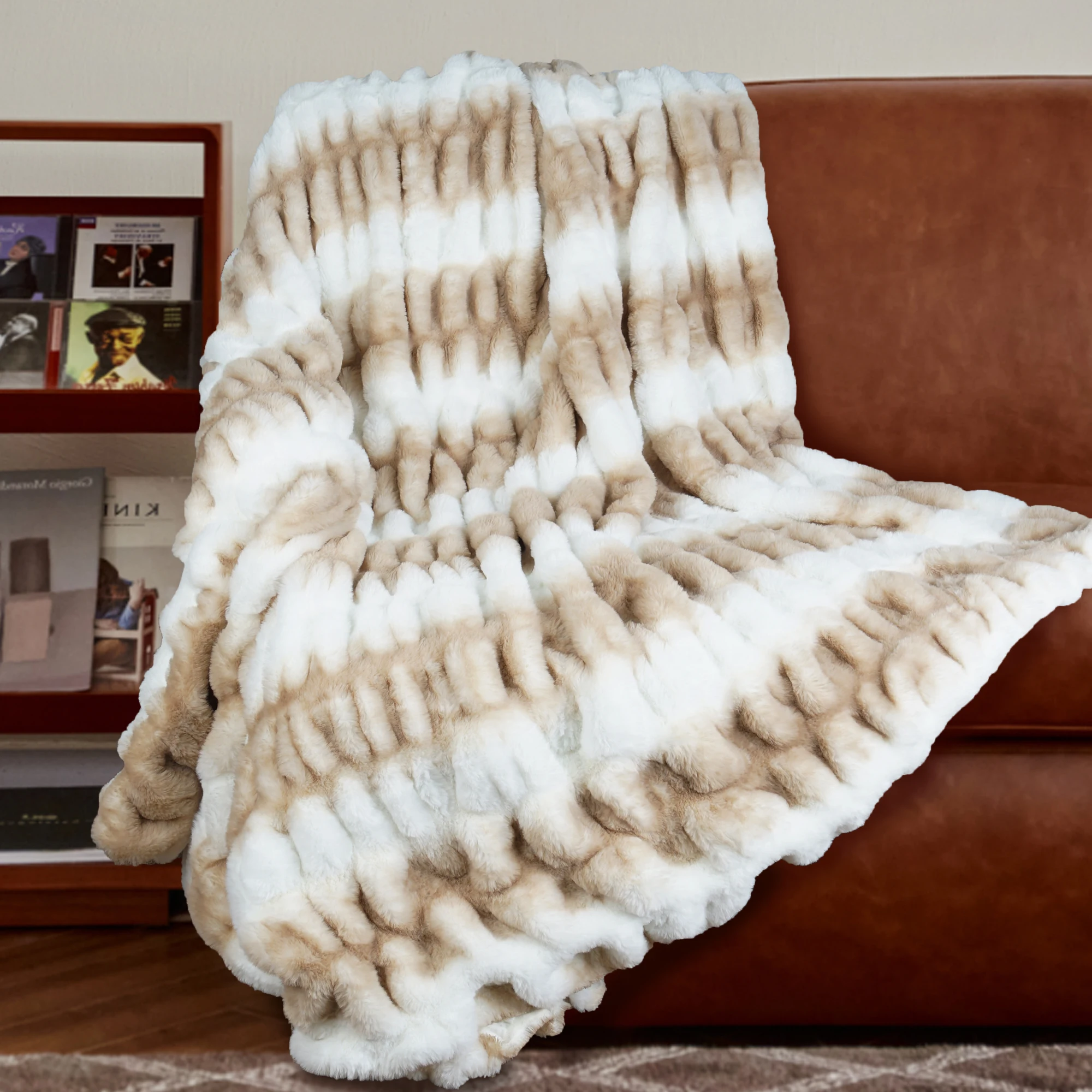 Aoyatex Extra Soft Elastic Tie Dyed Faux Fur Luxury Throw  Thick Ruched Plush  Blankets For Bed Sofa  Decor Winter