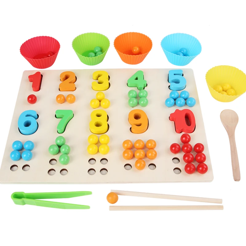Colorful Children Number Balls Hand Eye Coordination Training Game Educational Learning Wooden Sticks matching bead Toy For Kids