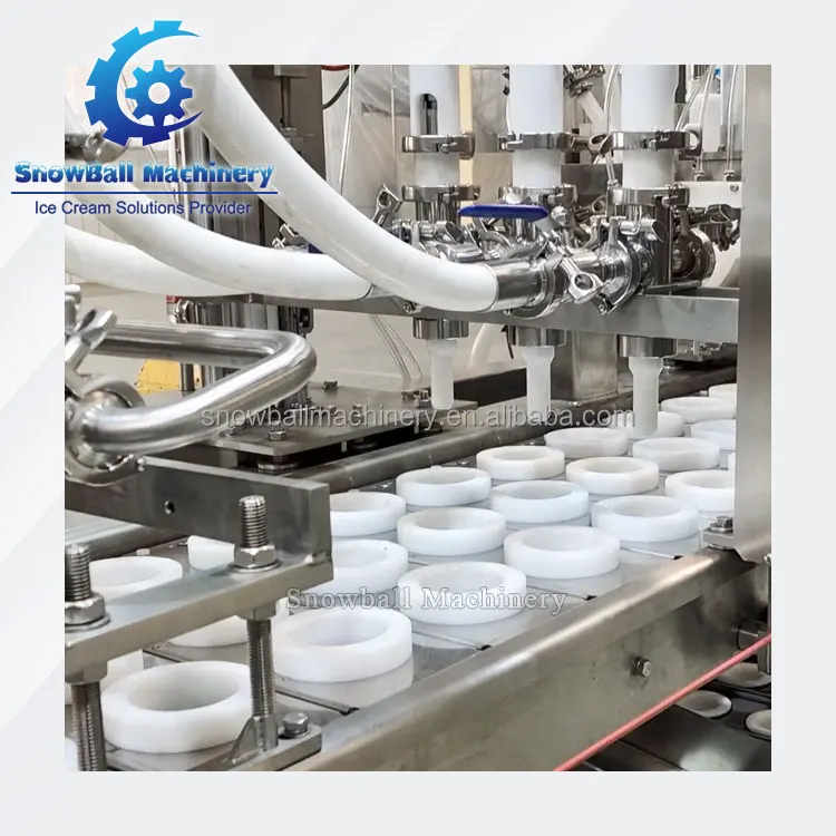 Automatic cup cone box bowl container sandwich small medium mass capacity factory production line ice cream filling machine