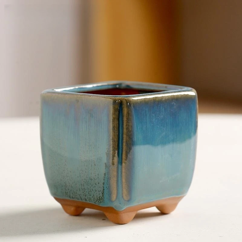 2025 New Factory High Quality Small Chinese Style Blue Glazed Ceramic Pot Indoor Succulents Ceramic Flower Pot Wholesale