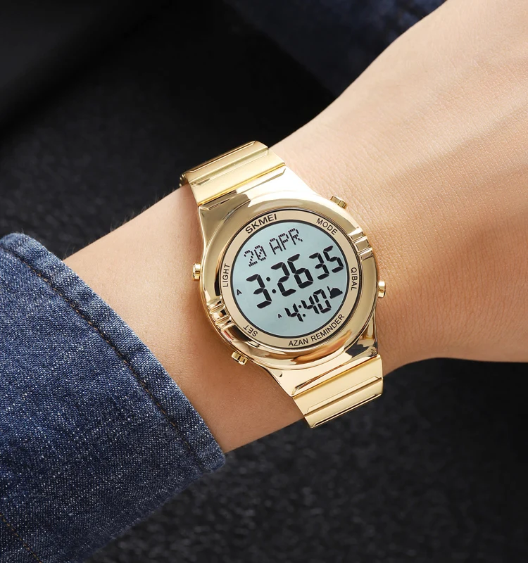 SKMEI 2200 islamic finder qibla direction compass muslim digital al fajr azan watch wrist times prayer black watch for men ultra