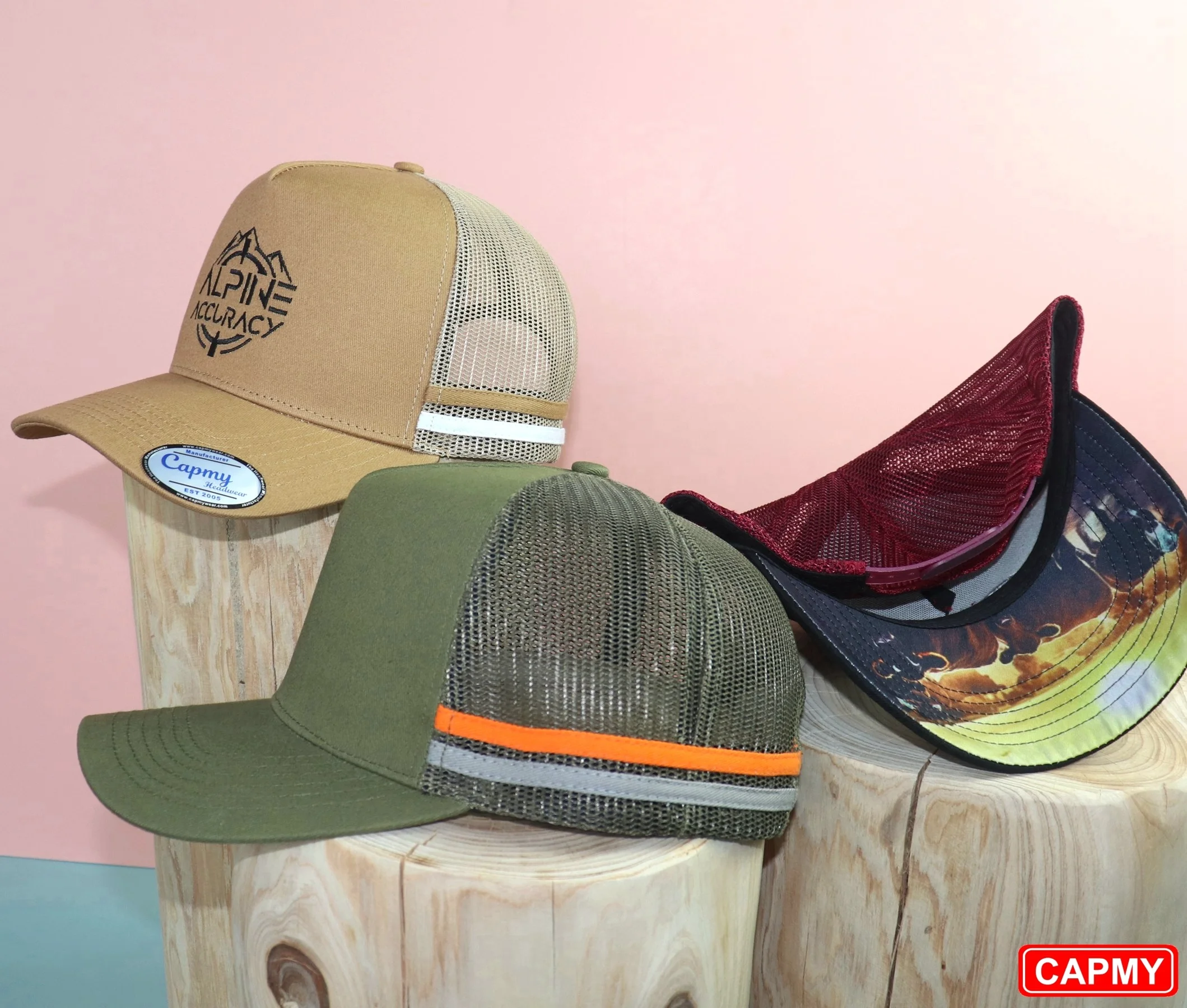 Good Quality Australian Custom Embroidery Logo 5 Panel Trucker Cap Hat Grey Stripes Australia High Profile Country Trucker Caps