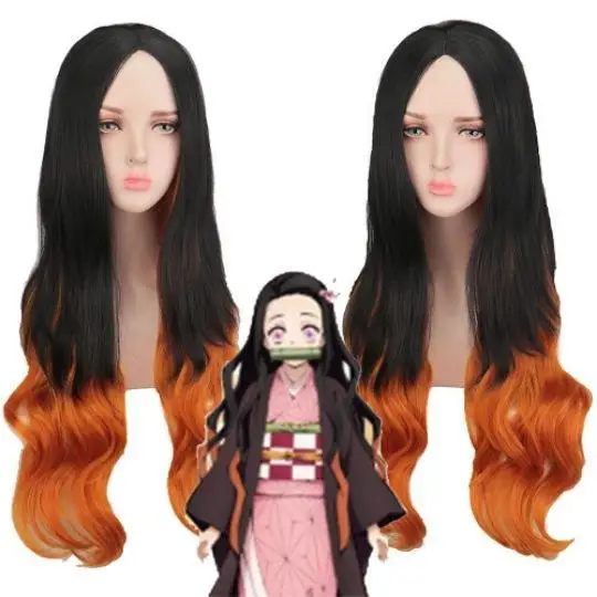 Cosplay Wigs For Cosplay Slayer Anime Cosplay Long Curly Orange And Black Wig