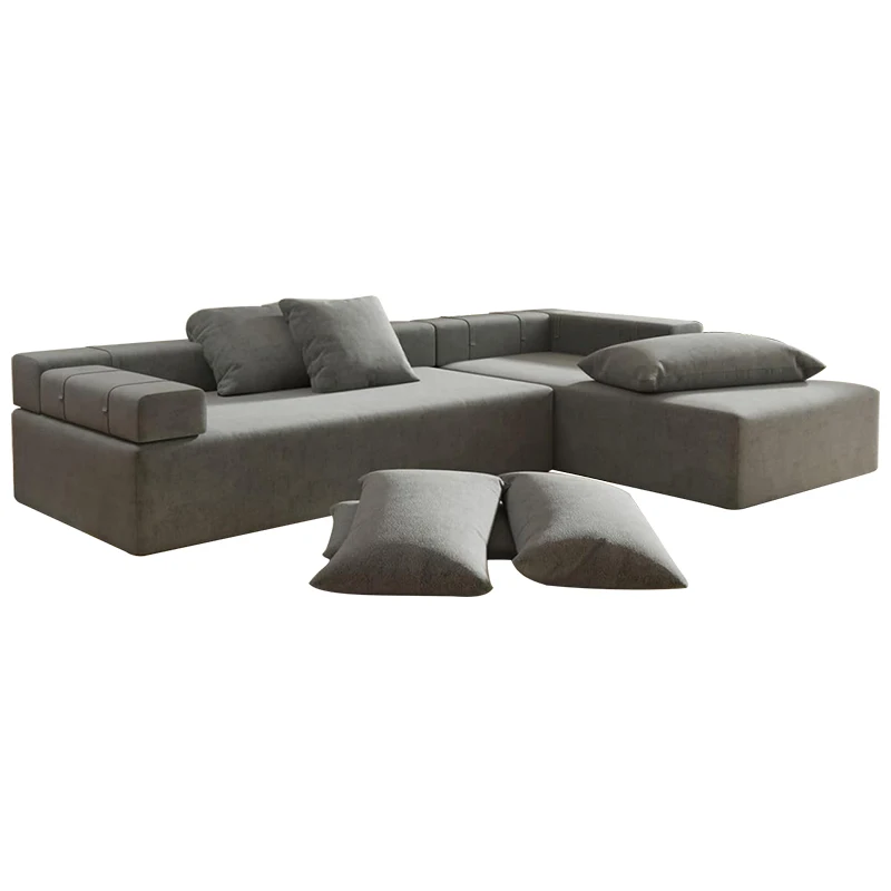 Luxury Modular Design Beige Corduroy Semi-Couch Set High-Density Plush Foam Furniture Modern Minimalist Style Living Room Sofa