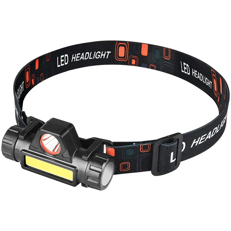 Factory Cheap Price USB Rechargeable LED Headlight XPE+COB IPX5 Waterproof Head Light with 1200mAh Built-in Battery