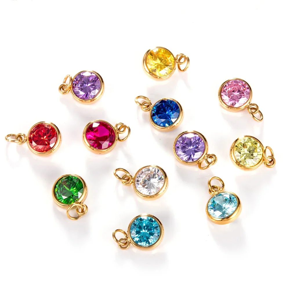 Stainless steel Jewelry Fashion Birthday Gift for Best friend Stainless Steel Necklace  Gold Charm Crystal Birthstone Pendant