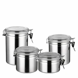 410 Stainless Steel Household kitchen Food Container Set seal pot with lock clip top lids