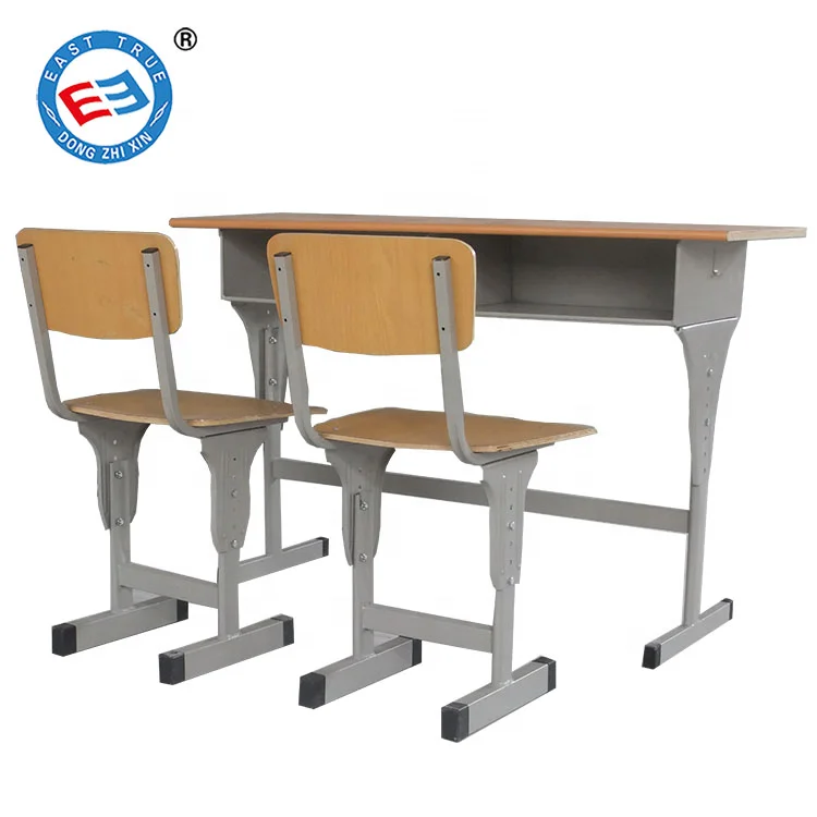 2022 New Design Style School  Furniture University Student Desk and Chair Double Seat Table Chair Set