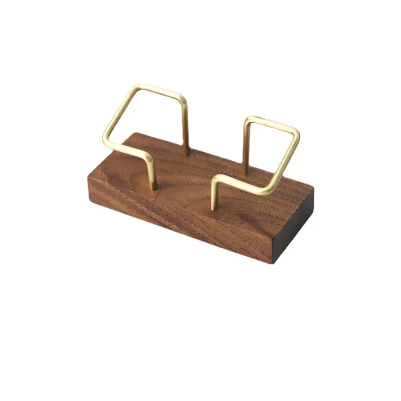 Walnut Brass Business Card Holder Wooden Clip Metal Frame Solid Wood Card Holder Signature Box