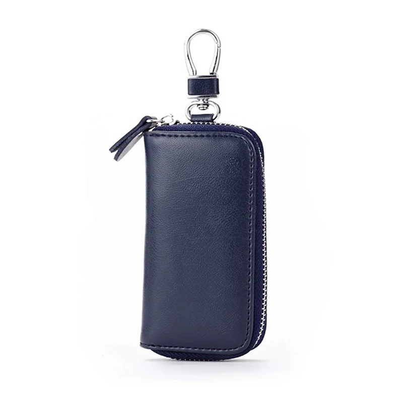 Genuine Leather 2 Card Slot Key Holder Keyring Zipper Bag 6 Hooks Keychain Case  Protection Cover Car Fob Key Holder Wallet