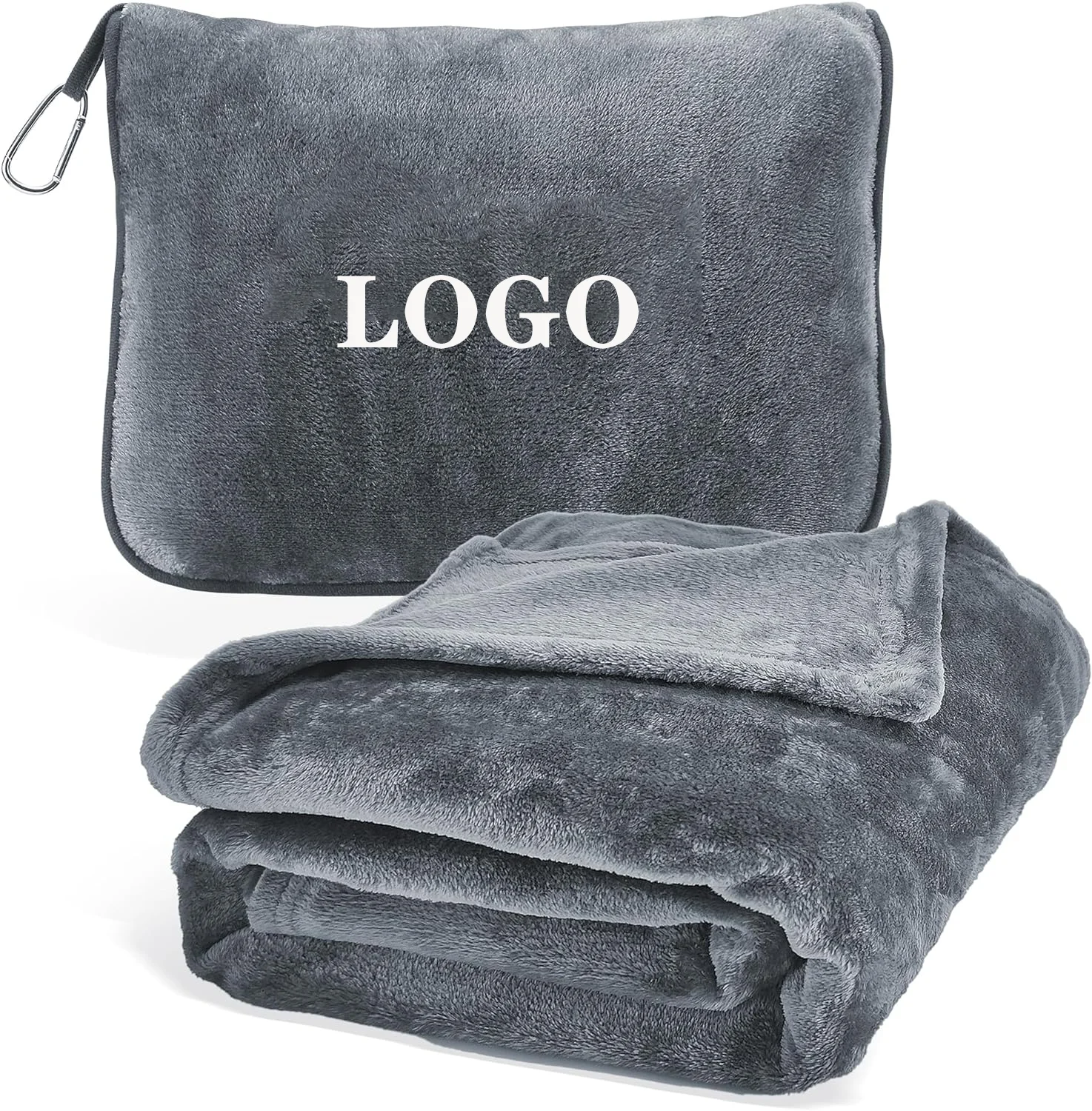 Comfy lightweight Portable eco friendly travel blanket 4 in 1 custom plush compact airplane travel blanket with bag