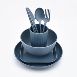 China Supplier Customized Home Party Lightweight Eco Friendly Plastic Wheat Straw Dinner Set Dinnerware Tableware Set For Kid