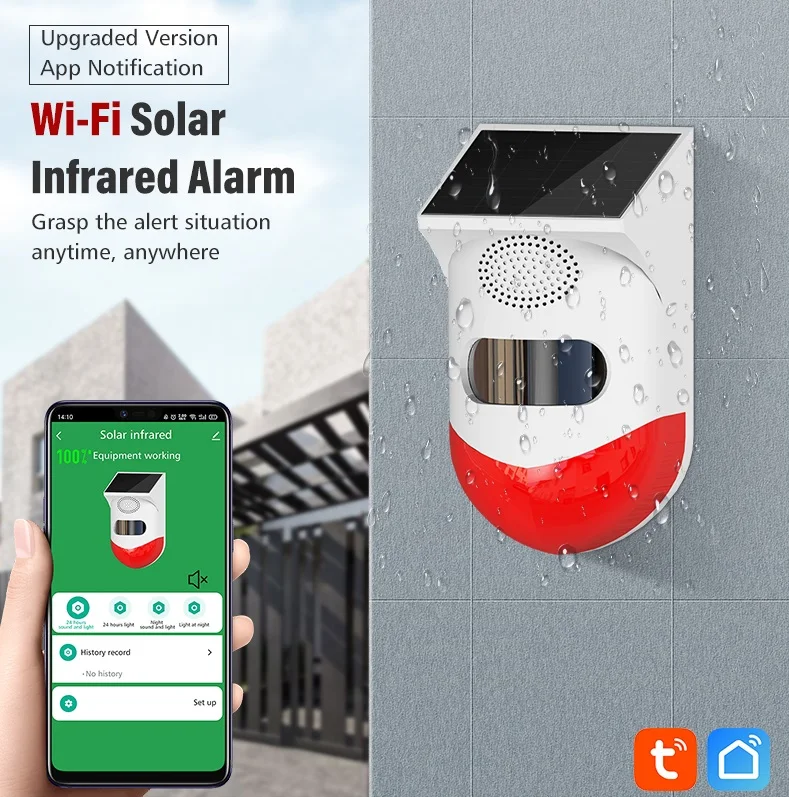
RF 433MHz Wireless Solar Infrared Alarm for Personal Protection with Voice Warming Customizable 