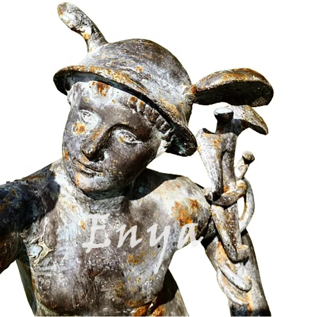 Garden Metal Ornaments Lawn Outsides Flying Mercury Antique Replica Religious Statue Roman God Sculpture Outdoor Decoration