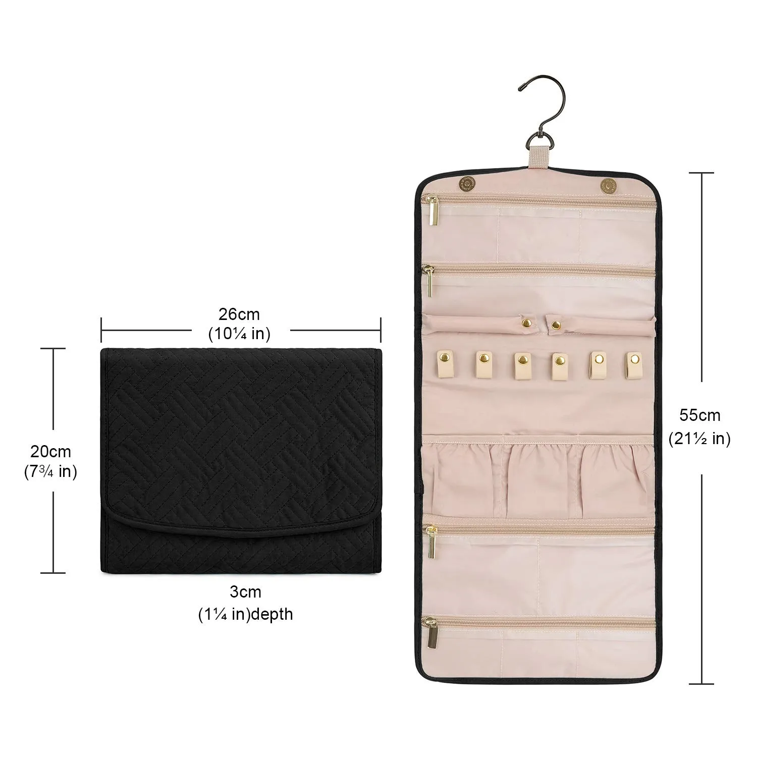 Travel Hanging Jewelry Organizer Case Foldable Jewelry Roll with Hanger for Journey-Rings, Necklaces, Bracelets, Earrings