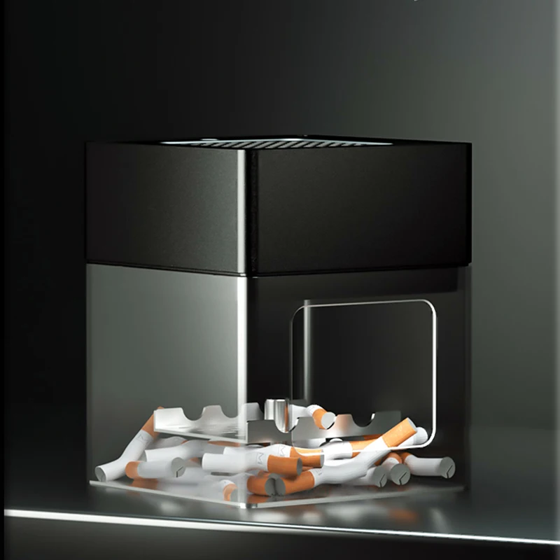 Personalized hotel bar office home desktop square metal large cigar ashtray custom logo electronic ashtray purifier