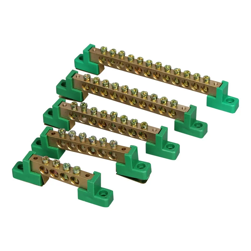 8*12 6P 6 Holes Copper Ground Row Earth Bar Terminal Busbar Strip with Green Feet for Cabinet Power Distribution Box