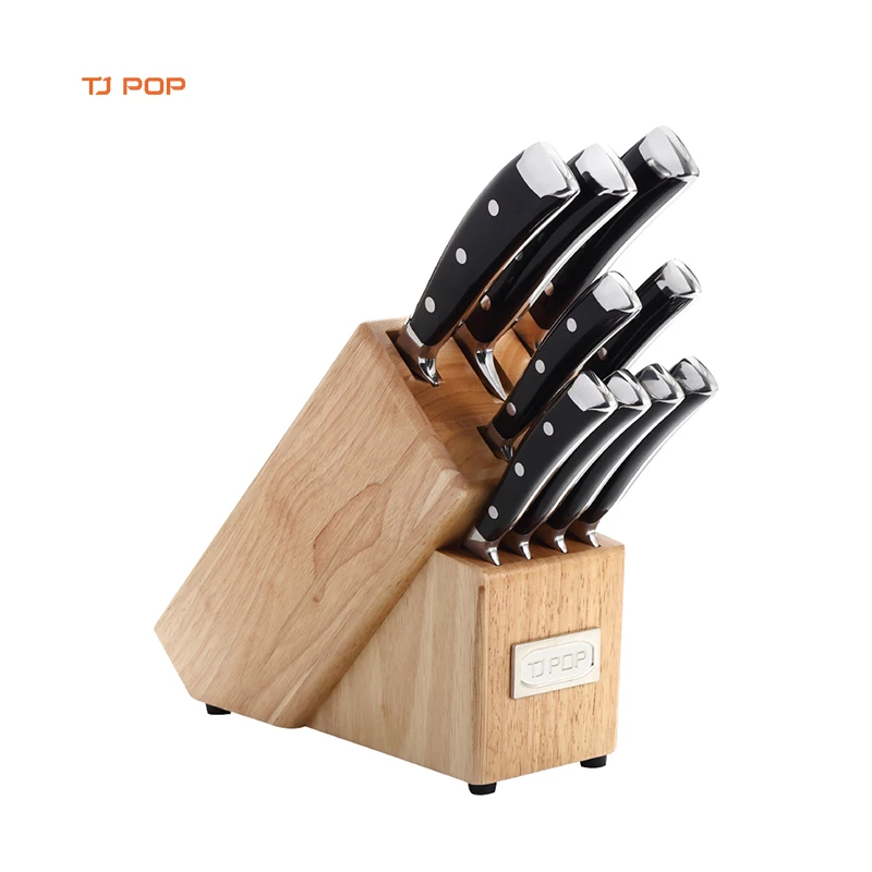 10 Pieces Stainless Steel Kitchen Knife Set with Block Wooden Chef Slicer Santoku Bread Utility Tomato Paring Steak Knife