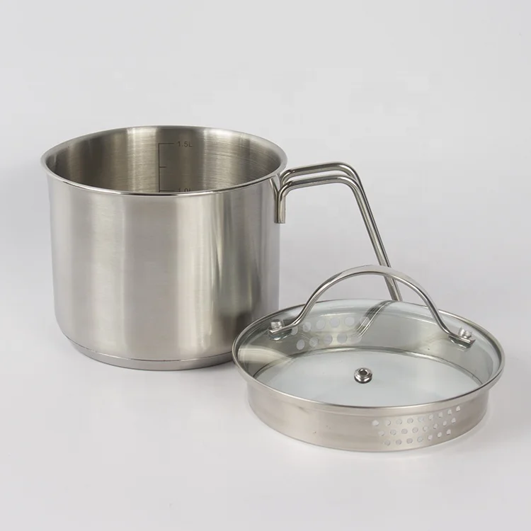 Multipurpose Small Pour Spout Induction base 1.5 Quart Stainless Steel milk Boiling pot Saucepan With Glass Lid