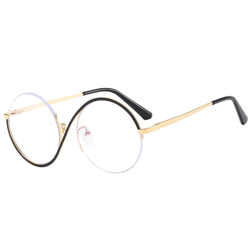 2023 New Ins European And American Anti-blue Light Metal Half-frame Glasses Frame Concave Shape S Asymmetric Flat Lens