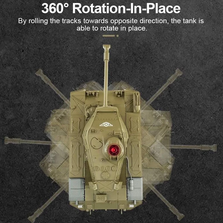 2.4Ghz Radio Controlled Military Battle Tank Toy Rotational Realistic Sounds RC Tank Vehicle for Kids