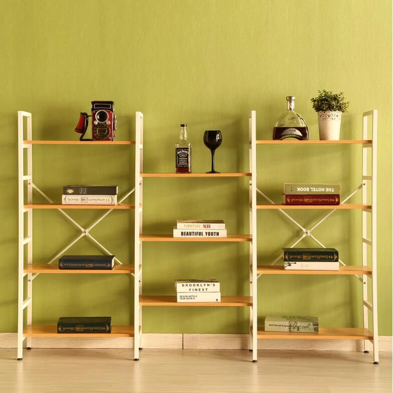 Storage Shelf Book Shelves Rack Wood Metal Frame Nature Design Bookcase