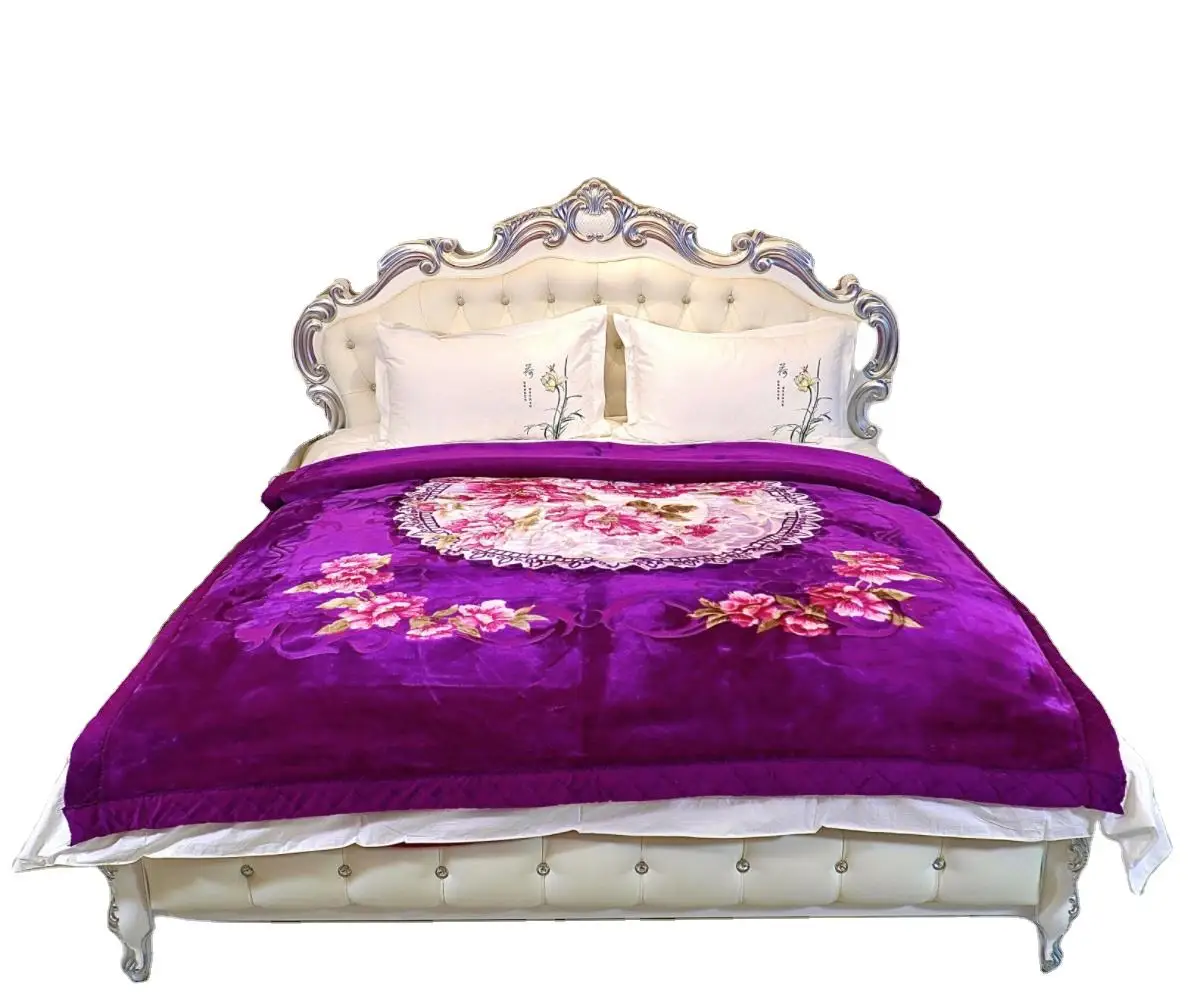 Luxury 100% Polyester Flannel Blanket Purple Mink 2ply Good Quality American Style for Winter Double Bed for Christmas