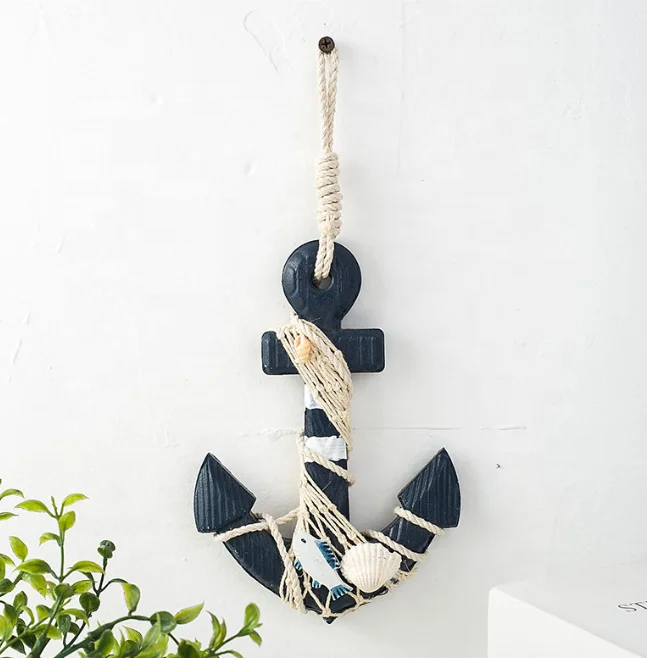 Mediterranean Style Wooden Boat Anchor Creative Decorations Wooden Door Plate Decoration Sign Wood Crafts Ornaments