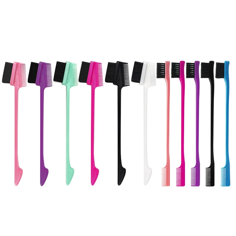 Custom Edge Hair Control Double Eyebrow Brush Edge Brush With Private Label Comb Rat Tail Curly Hair Brush