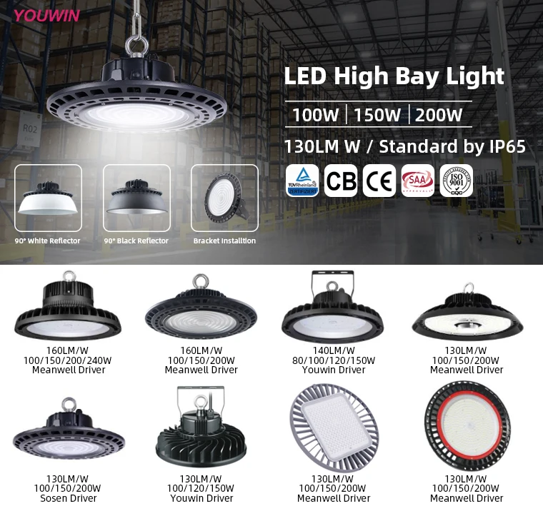 YOUWIN Customize industrial warehouse light outdoor indoor ip65 200w ufo led high bay light