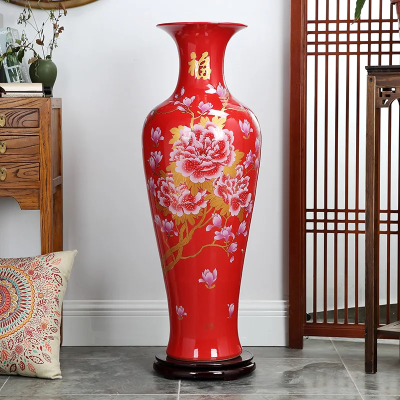 Jingdezhen Handmade Blue White Ceramic Floor Vase Unique Tall Large Standing Decorative Vase Traditional Design Style Vase