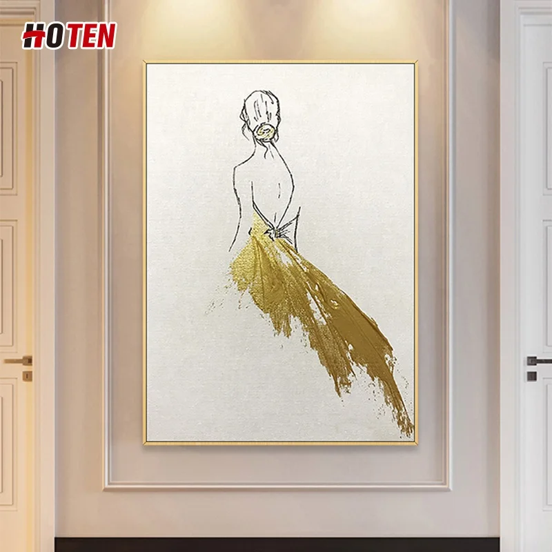 Modern popular handmade abstract golden ballerina oil painting on canvas