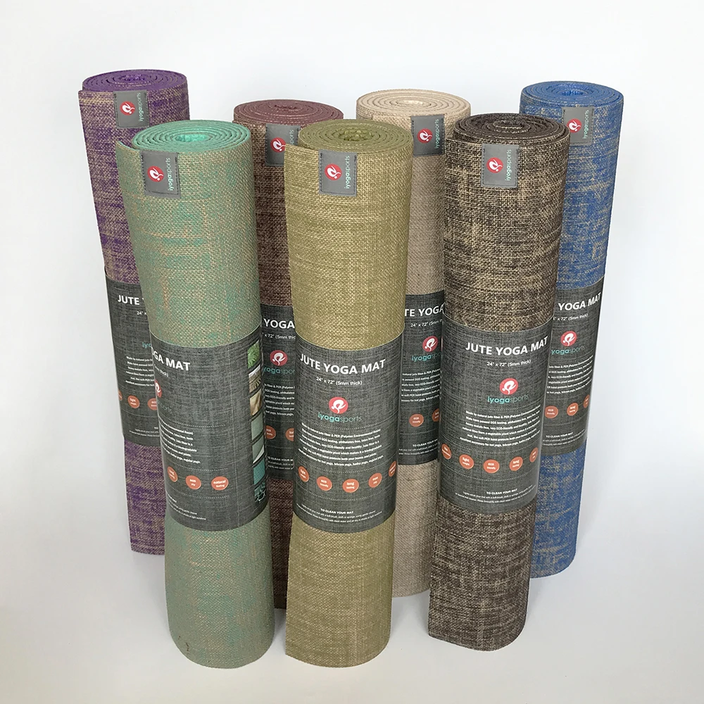 factory manufacturer Bulk sale non toxic anti-tear support position line affirmats blue color custom natural jute yoga mat