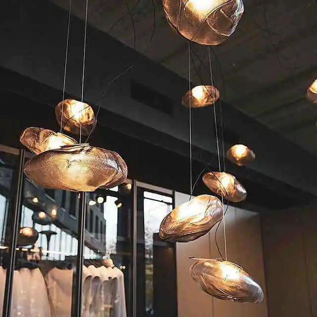 Nordic Design Smoky Grey Art Hanging Lamp Decorative Blown Glass Pendant Light Restaurant Chandelier