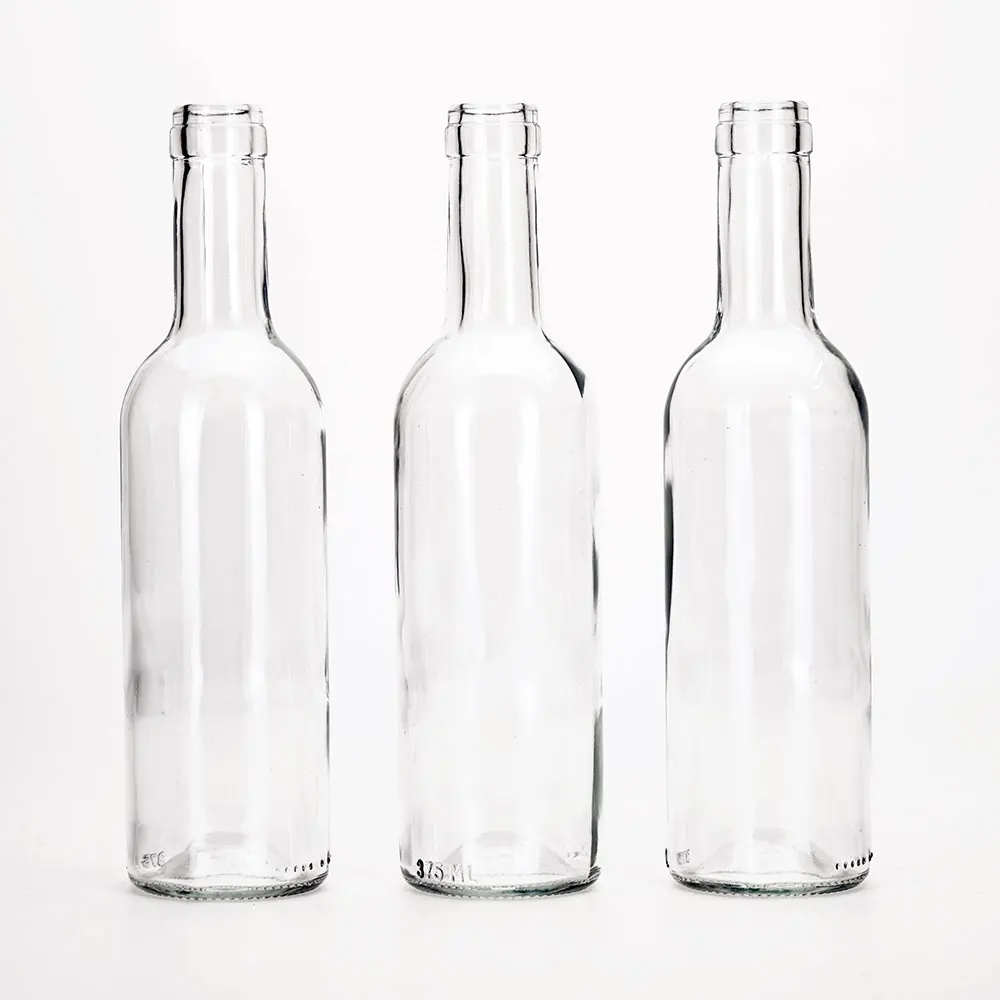 VISTA Custom 375Ml Transparent Round Empty Flint Glass Liquor Wine Whisky Vodka Tequila Bottle With Cork Lid