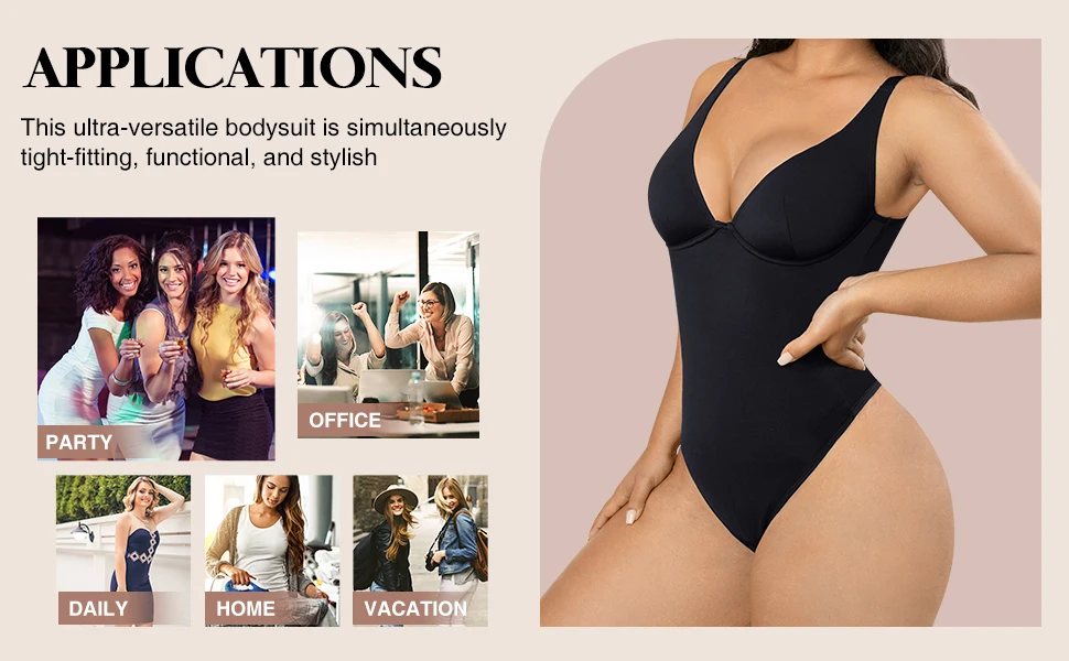 Online Fashion Plunge V-Neck One-Piece Bodyshapers For Women Tummy Control Black Bodyshapers For Women Shapewear