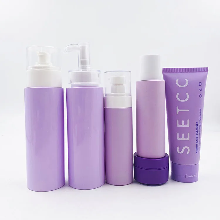 Purple Skin Care Set Packaging For Empty Custom Lotion &Toner Pump Bottles Plastic Container Cosmetic 10g Cream Jar