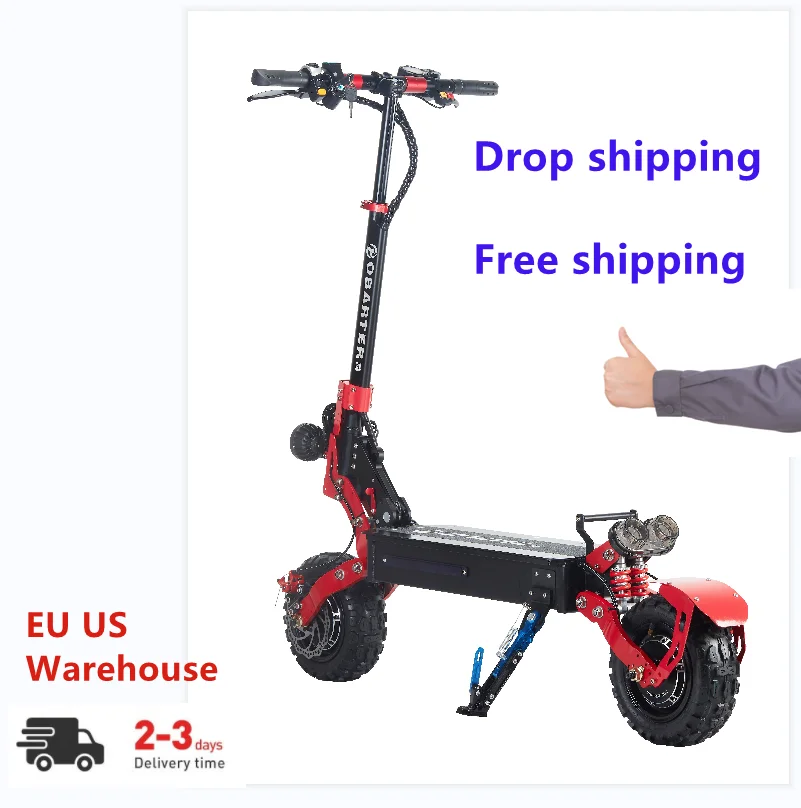 Free shipping  Adult  Extreme Sport Folding 2400W Scooter Two Wheels Off Road 11+ Dual Hub Motor Electric Scooter Skateboard