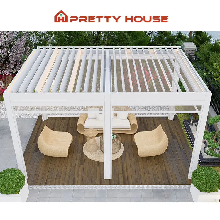 Install Easily Outdoor Waterproof Aluminum Pergola Motorized Roof Retractable Adjustable Louvered Roof Bioclimatic Pergola