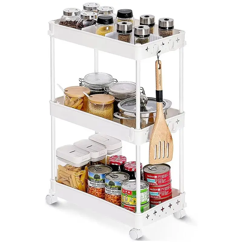 Household Customized Storage Trolley 3 Tier Slim Tight Spaces Plastic Storage Carts for Sale