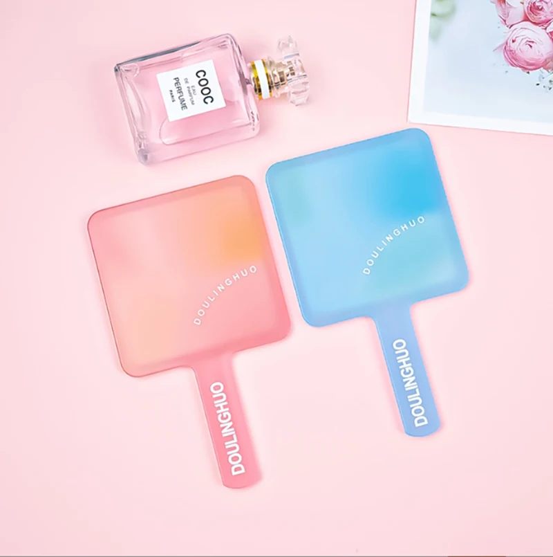Private Label Custom Logo Plastic Square Portable Handle Handheld Hand Held Makeup Mirrors
