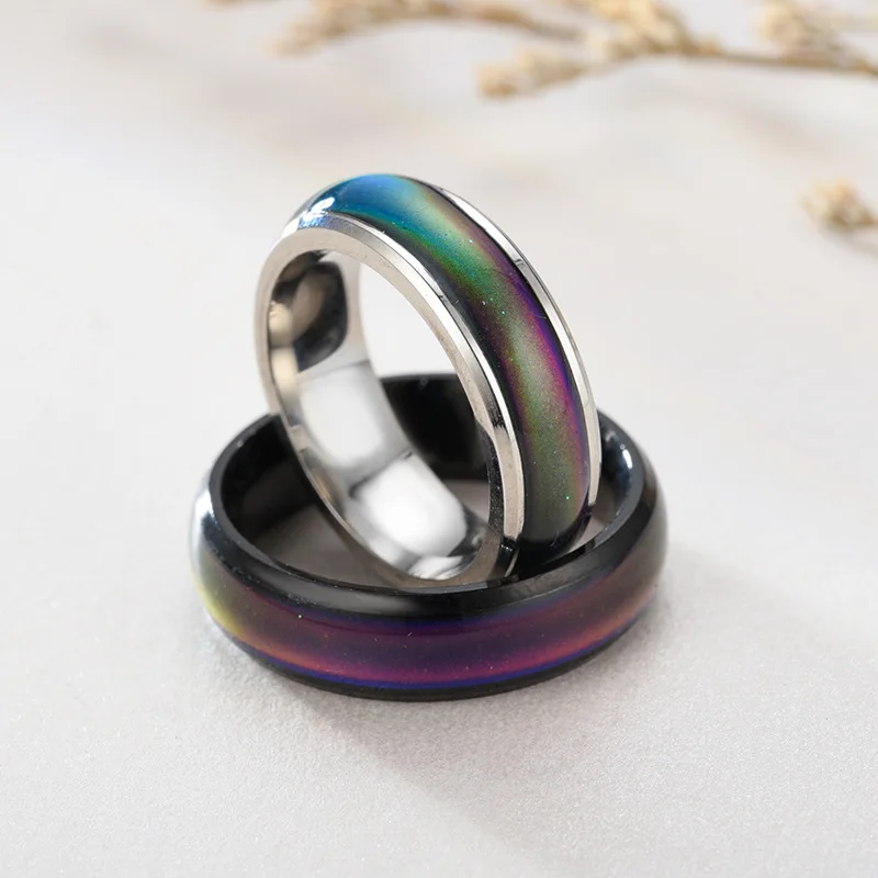 Hot Style Thermochromic Smooth Mood Rings 6mm Couple Stainless Steel Changing Color Mood Finger Rings