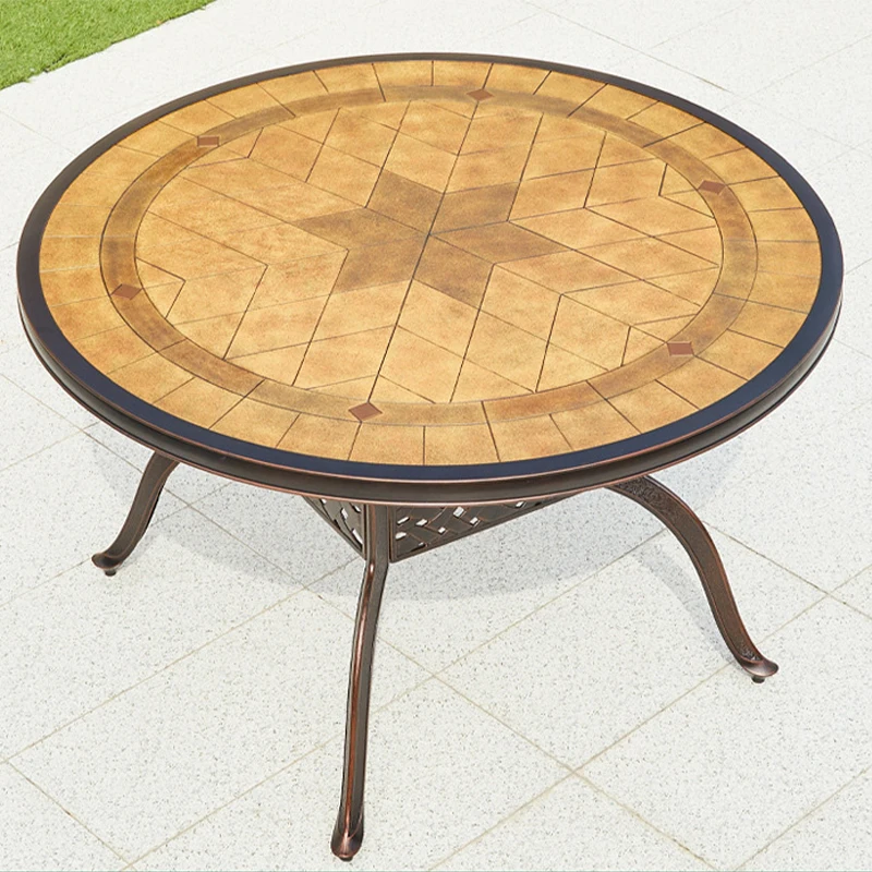 Manufacture Cast Aluminum Barbecue Table Chair Dining Round Table Rotating Hotpot Bbq Grill Set Metal Frame Aluminum Table