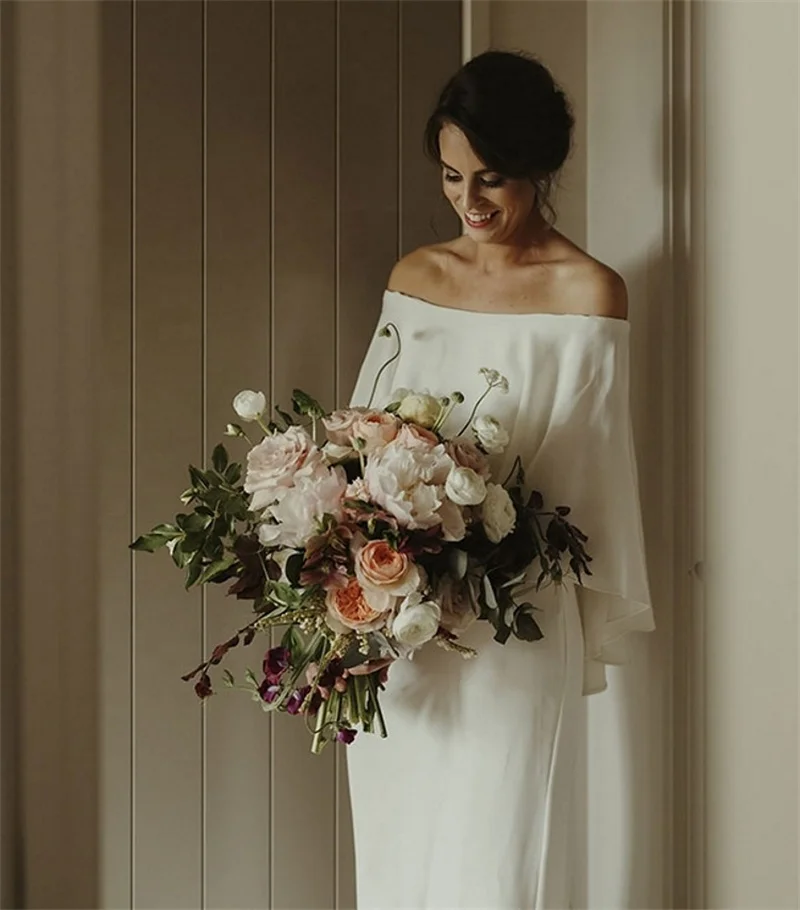 1213#100% Real Photo Simple Off-Shoulder Strapless Backless Soft Satin Sweep Train Simple Bridal Gown Bride Wedding Dress