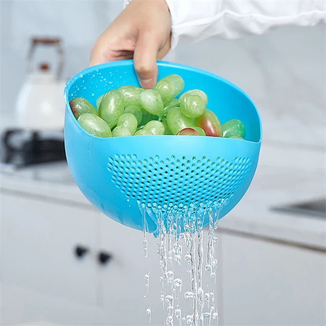 J767 Kitchen Household Thicken Plastic Rice Washer Drain Basin Vegetable Fruit Rice Bowl Drainage Washing Basket