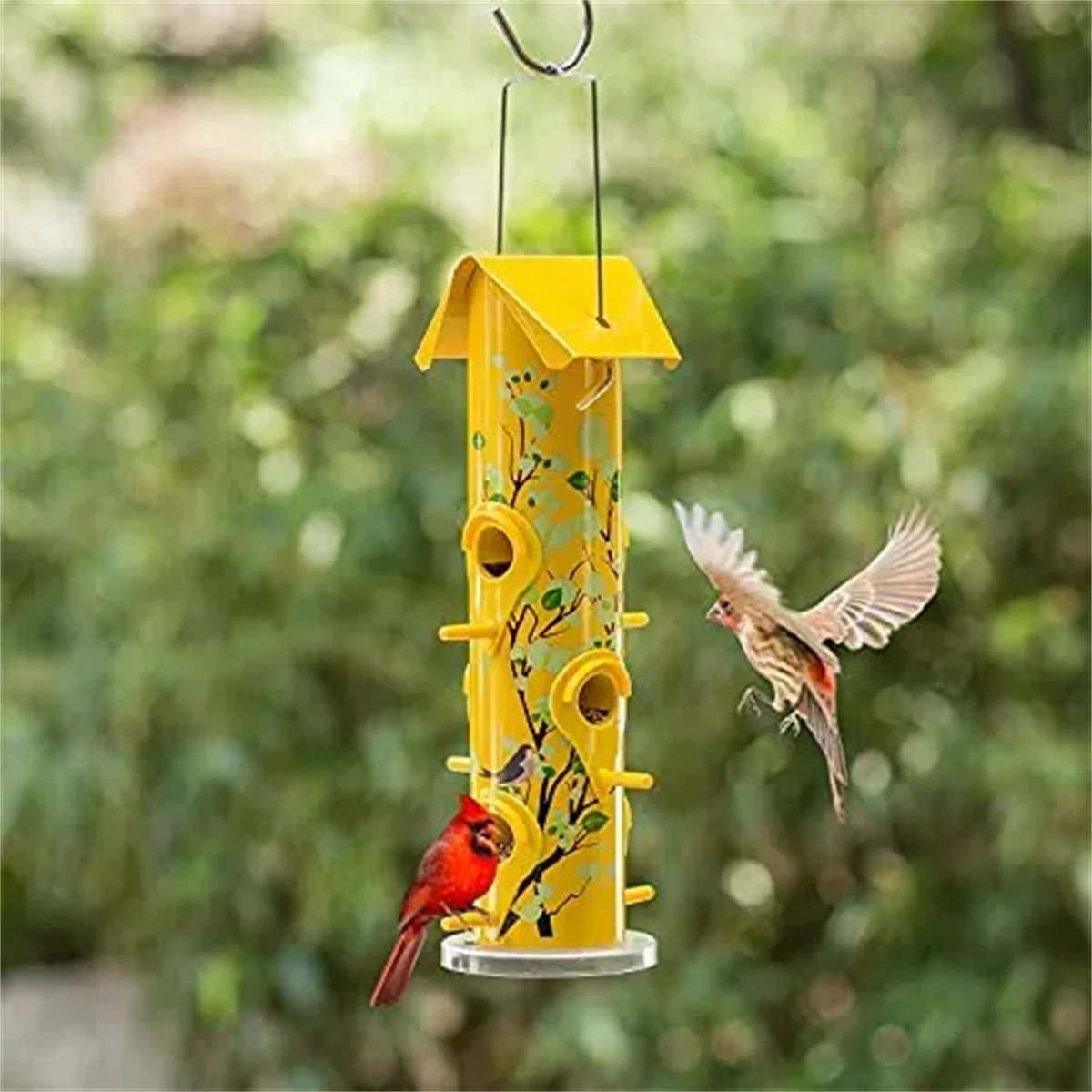 WILDMX Exterior Metal Bird Feeder, Hanging Tube Bird Feeder with 6 Feeders Yellow Fresh Decorative Garden Attract Bird to Feed