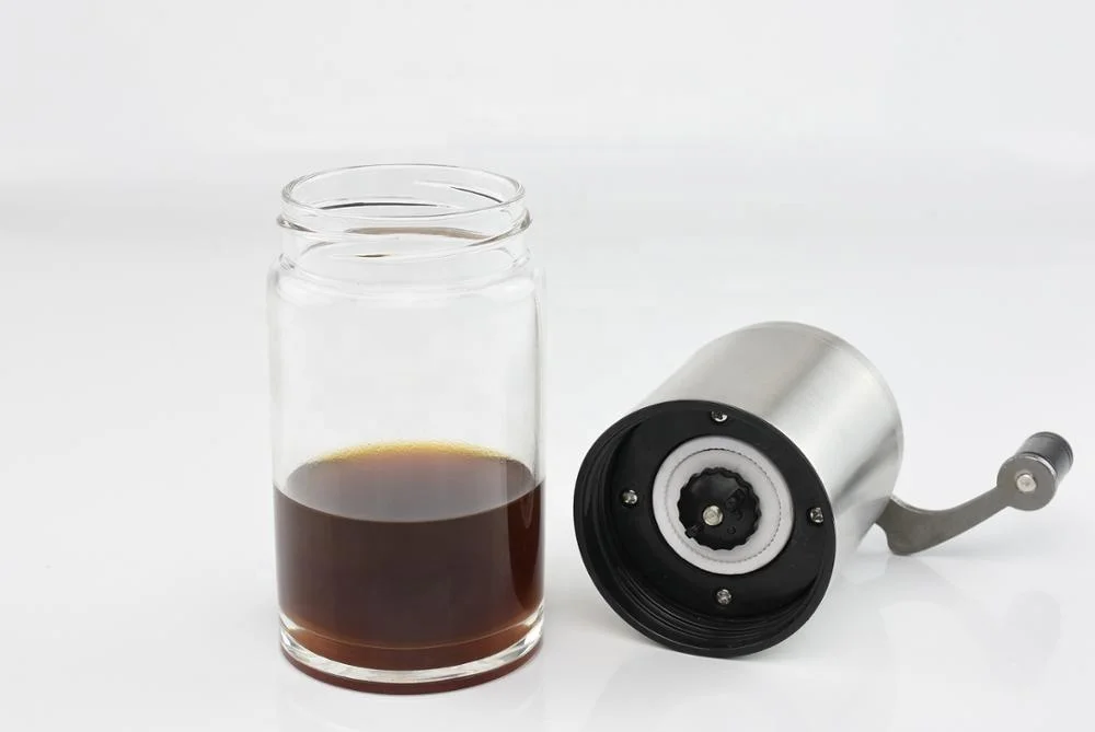 manual stainless steel  glass coffee grinder with funnel