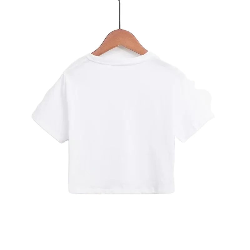 Hot Selling Blank Round Neck White Women Crop Top T Shirt Custom Print Logo